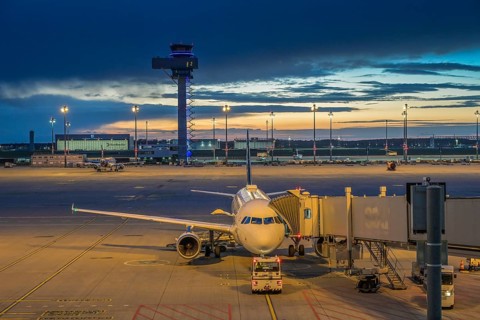 Aeroplane, taxiway, BER airport, Berlin-Brandenburg, Germany