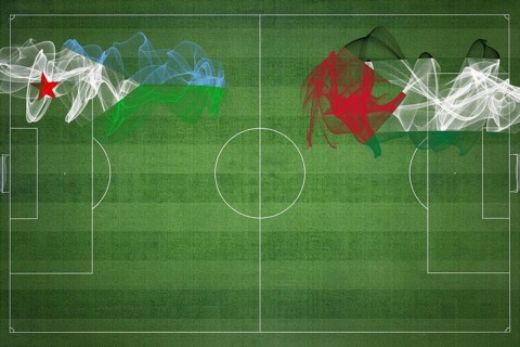 Djibouti vs Palestine Soccer Match, national colors, national flags, soccer field, football game,