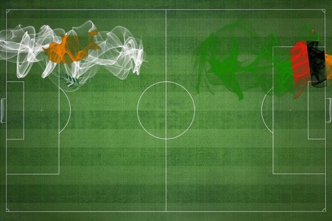 Cyprus vs Zambia Soccer Match, national colors, national flags, soccer field, football game,