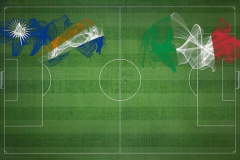 Marshall Islands vs Italy Soccer Match, national colors, national flags, soccer field, football
