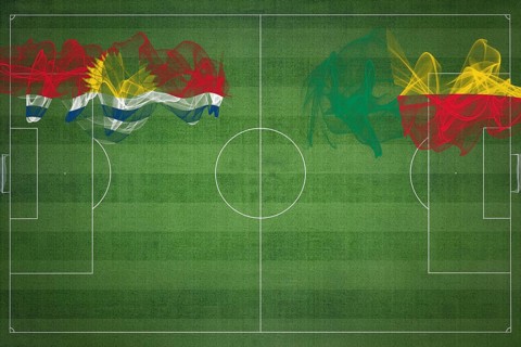 Kiribati vs Benin Soccer Match, national colors, national flags, soccer field, football game,