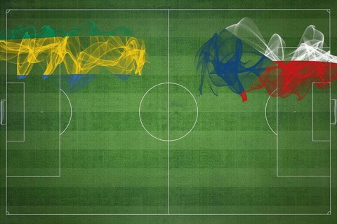 Gabon vs Czech Republic Soccer Match, national colors, national flags, soccer field, football game,