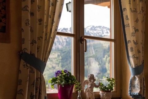 Decorative window with a view of the Tannheimer Tal, Tyrol, Austria, spring