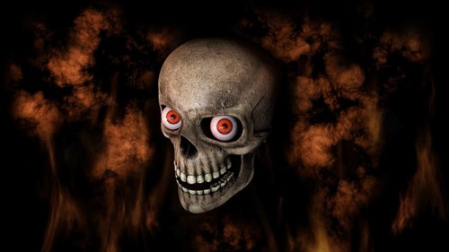 Human Skull With Eyes And Scary, Evil Look Halloween Concept 3D Rendering