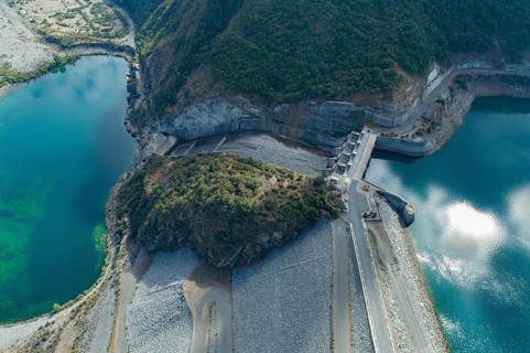 Aerial view Machacura Dam in Region Maule, Chile