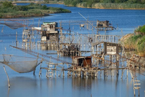 Traditional fishing nets, Old Fish trap at laguna in Ulcinj in Montenegro