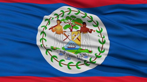 Closeup Belize Flag, Waving in the Wind, High Resolution