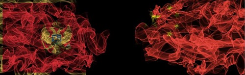 Flags of Montenegro and China on Black background, Montenegro vs China Smoke Flags