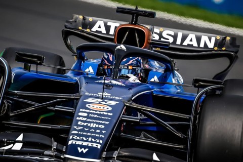 Alexander Albon of Thailand drives the Atlassian Williams Racing FW47 during third practice in the