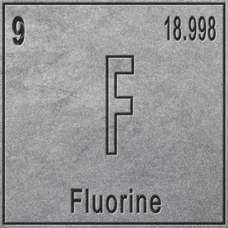 Fluorine chemical element, Sign with atomic number and atomic weight, Periodic Table Element,