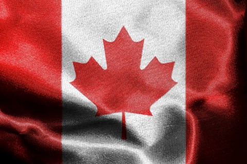 Canadian National Flag With Maple Leaf On It in Red And White Colors
