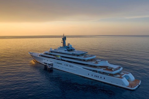 Aerial view 162, 5 metre long motor yacht ECLIPSE, delivered in 2010 by the Hamburg shipyard Blohm