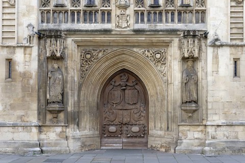Wooden door, entrance, Bath Abbey, Bath, England, Great Britain