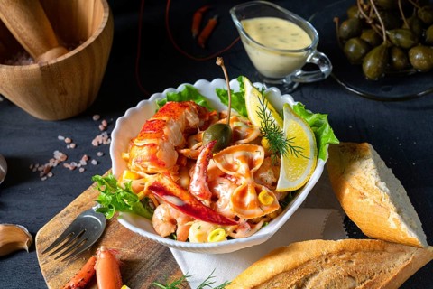 Lobster crab salad with noodles