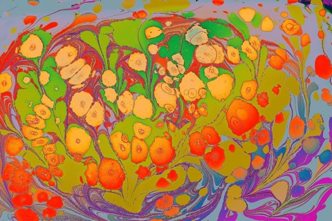 Beautiful abstract art of Ebru marbling painting techniques on water with acrylic paints