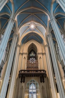 Belgium, 09 13 2019: Neo-gothic interior design of the roman catholic church of Our Lady of Laeken