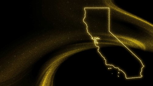 Map of California, Gold glitter map on dark background