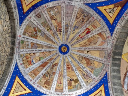 Mural painting representing life in the medieval town, 20th century, Parish Church of Our Lady of