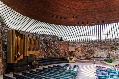 Temppeliaukio rock church famous modern architecture landmark interior in helsinki finland