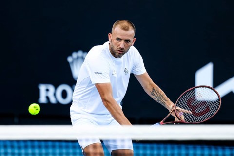 MELBOURNE, AUSTRALIA, JANUARY 11: Daniel Evans of Great Britain practices ahead of the 2024
