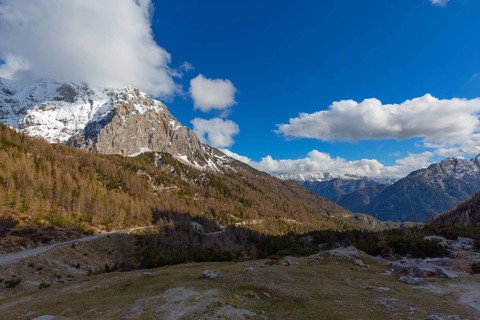 Landscape with mountains in Triglav national park in Slovenia at spring