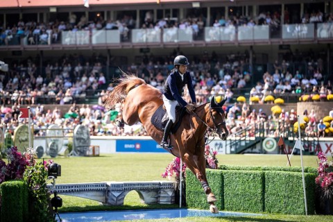 Juan Manuel Gallego of Columbia and riding Fee Des Sequoias Z compete in the first round of the 1