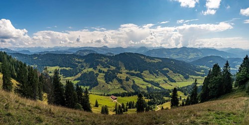 Beautiful sunset hike to the Hochgrat on the Nagelfluhkette near Oberstaufen in Allgäu, Bavaria