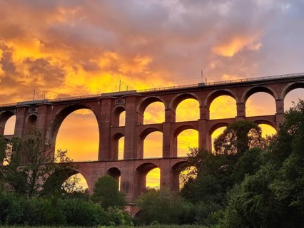 The Göltzsch Valley Bridge, an impressive brick viaduct that spans majestically over the Göltzsch