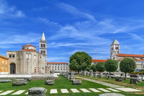 View of Roman Forum with Church of St. Donatus and St. Mary's Church, Zadar, Croatia
