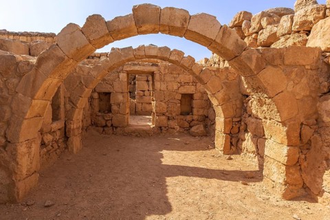 Interior of Qasr Al Hallabat desert castle in Jordan