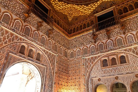 Spain, Andalusia. The Alcazar in Seville. Wooden dome in the Salon de Embajadores Austria