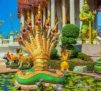 Amazing colorful Wat Don Mueang Phra Arramluang buddhist temple in Bangkok Thailand