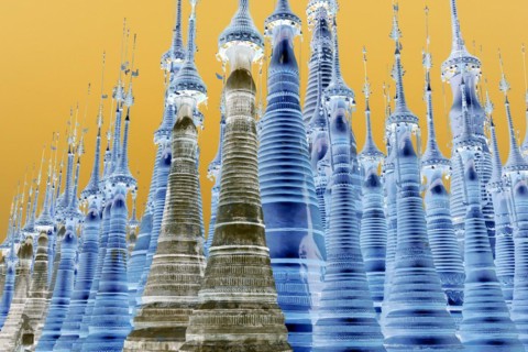 Some of the 1054 pagodas of the In-Dein Pagoda Forest on Inle Lake