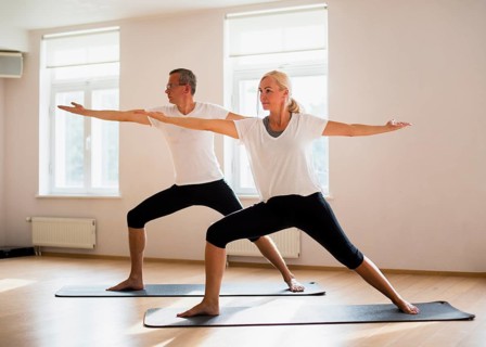 Adult male woman exercising together
