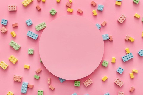 Flat lay candy blocks with copy space