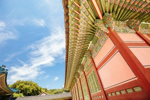 Seoul, South Korea, August 18, 2018: The historic Injeongjeon Throne Hall of Changdeokgung Palace