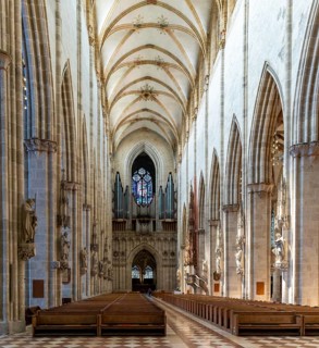 Germany - 14 July 2020: view of the nave and west end with organ in the minster of Ulm