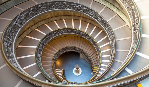 ROME, ITALY - CIRCA SEPTEMBER 2020: the famous spiral staircase with double helix. Vatican Museum,