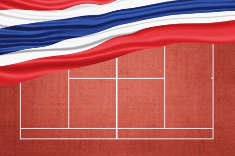 Thailand Flag on Clay Tennis Court, Sports Symbol