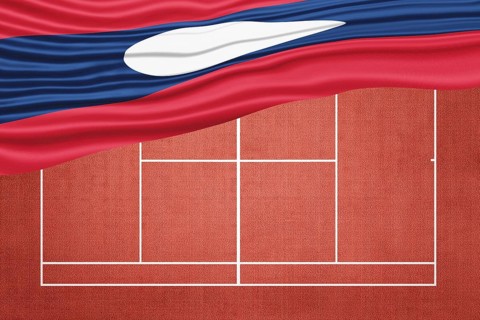 Laos Flag on Clay Tennis Court, Sports Symbol
