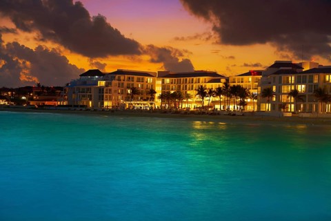 Playa del Carmen sunset Beach in Riviera Maya at Mayan Mexico