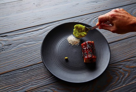 Grilled smoked eel with green apple and citrus with Sichuan Electric flower