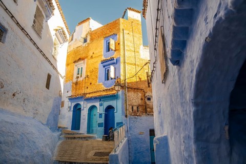 Street View of Residential houses in Chefchaouen, Morocco