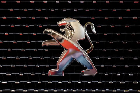 Sofia, Bulgaria - 3 June, 2022: Close-up of Peugeot logo is seen at Sofia Motor Show