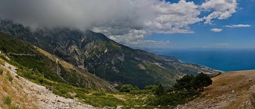 View from the Llogara mountain pass on the southern part as panorama stich