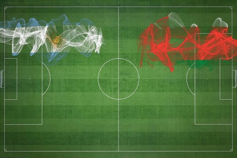 Argentina vs Oman Soccer Match, national colors, national flags, soccer field, football game,