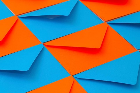 Different red and blue envelopes on the table