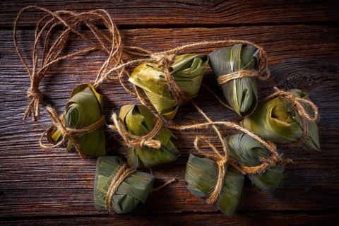 Zongzi Glutinous sticky Rice Dumplings recipe wrap with bamboo leaves asian food
