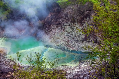 Wai-O-Tapu Geyser Park. Volcanic Valley Waimangu. Inferno Crater Lake is a large hot spring and