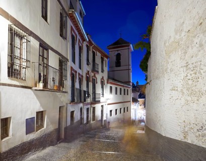 Albaicin of Granada arabic old district at sunset of Andalusia muslim Spain